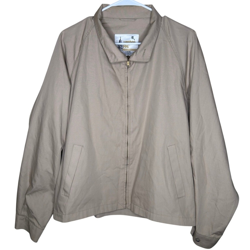 London Fog Mens Harrington Jacket Tan Beige Full Zip Vintage Style Size 44 Reg